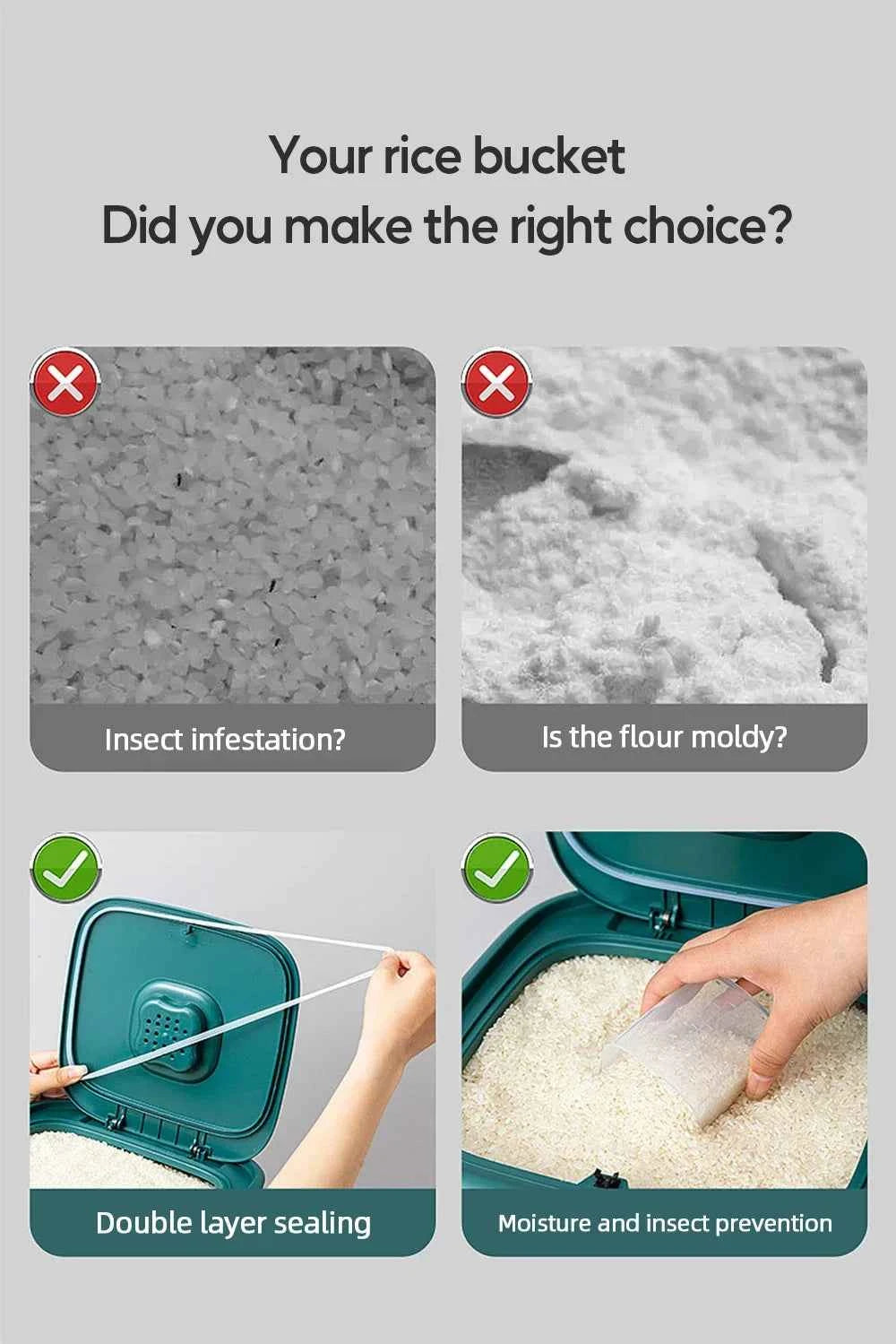 Moisture Proof Insect Proof Rice Box 5/10KG Grain Sealed Jar Kitchen Container Bucket Storage Pet Dog Food Box with Bullet Lid