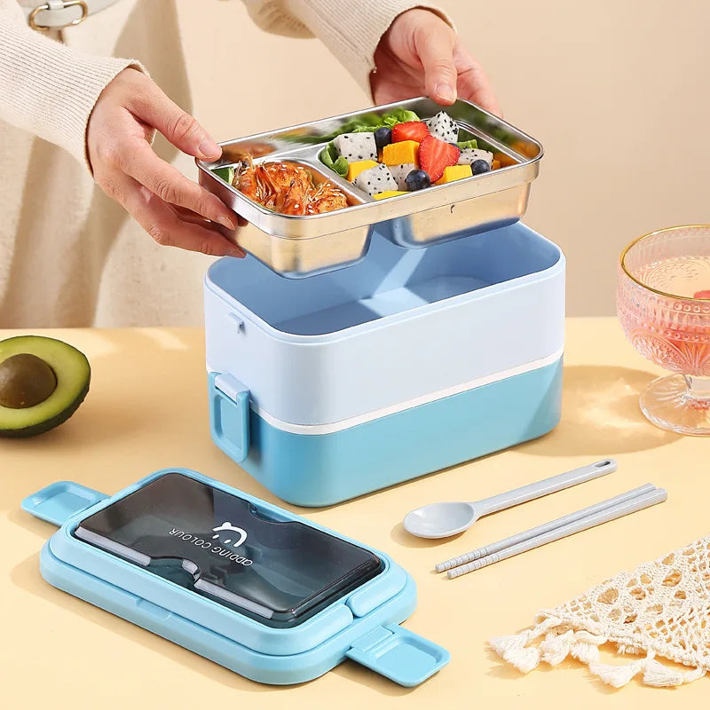 304 stainless steel lunch box for kids adult portable Microwavable insulated bento compartment multilayer food storage container - AMULET RING STORE