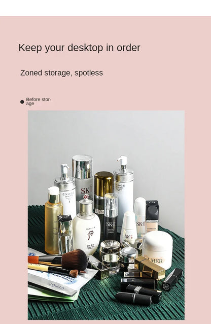 Large Cosmetic Storage Box Desktop Capacity Dustproof Storage Rack Vanity Lipstick Cosmetics Jewelry Storage Cabinet Organizer - AMULET RING STORE