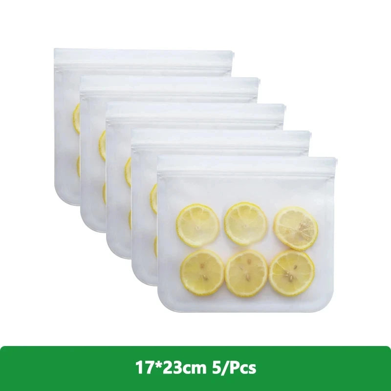 1/5/10 Pcs Reusable Ziplock Silicone Bags Dishwasher Safe Freezer Bag Lunch Bag Sandwich Bags BPA Free for Food Storage Home - AMULET RING STORE