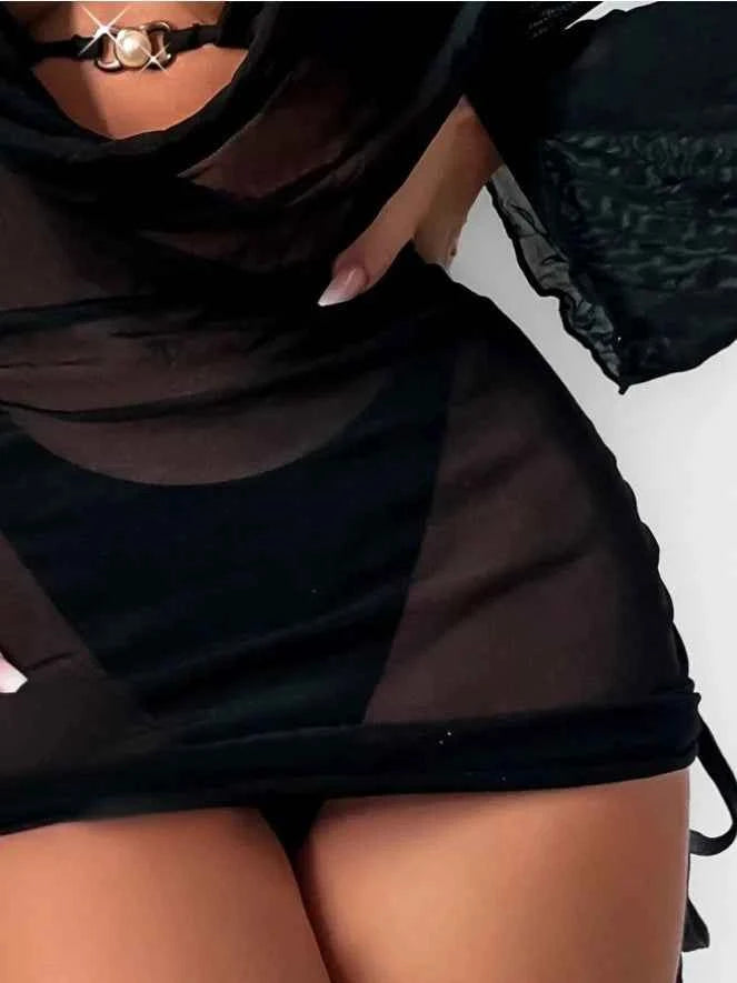 2024 Red 3 Pieces Set Swimsuit Women Thong Swimwear Sexy Matching Bikini Set Long Sleeve Dress Cover Up Beachwear Bathing Suit