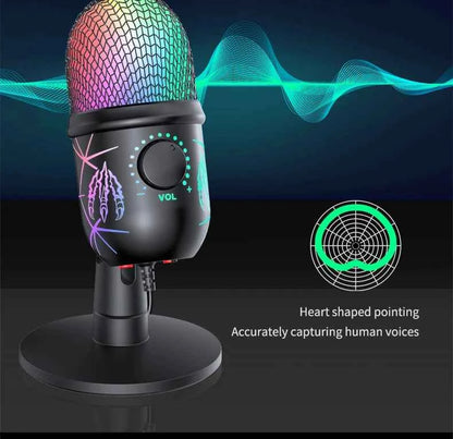 Gaming Microphone USB Microphone for PC Condenser Podcast Mic for Studio Recording with Headphone Jack, Led, Noise Cancellation