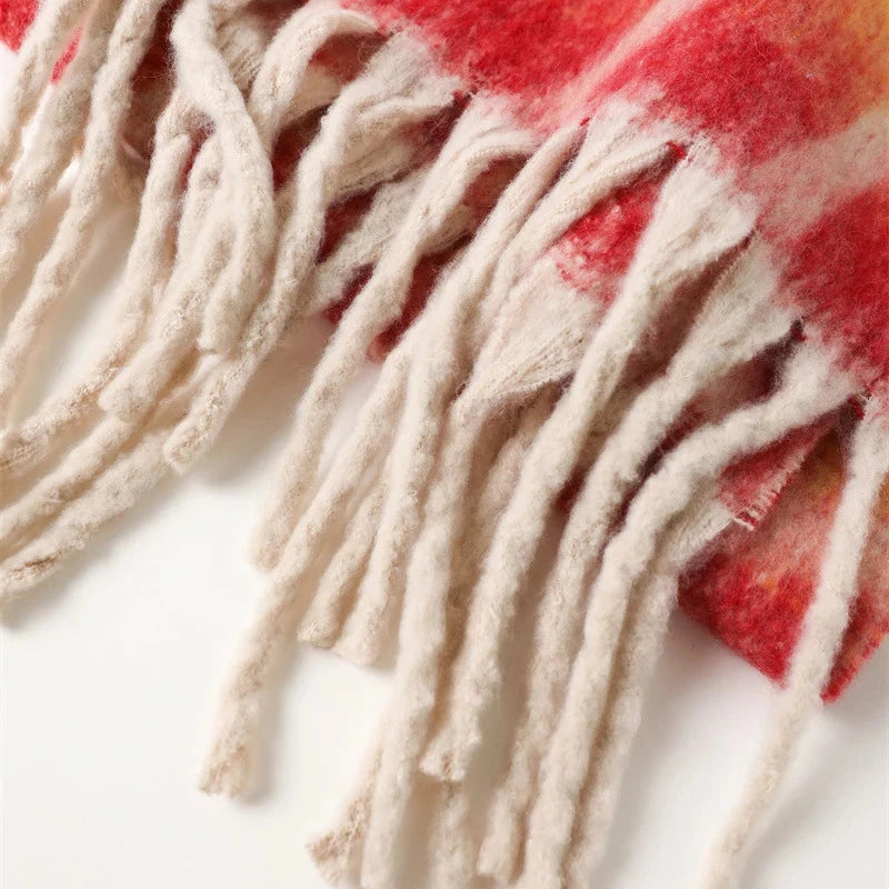 2025 New Rainbow Color Stripe Winter Warm Women Scarf Cashmere Luxury Shawls Thick Neckerchief Hijab Wraps Pashmina Foulard