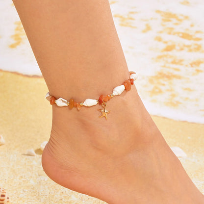 Bohemian Starfish Pendant Bracelet for Women Handmade Crushed Stone Beaded Bracelet Summer Beach Jewelry Travel Accessory Gift