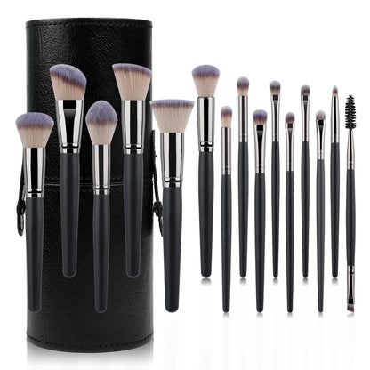 New Cangzhou15Pink Plaid Makeup Brush Set Rose Gold Wooden Handle Makeup Tools - AMULET RING STORE