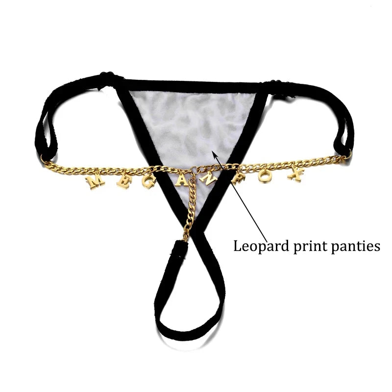 Customize Letter Name Thong Sexy Women Tanga Panties Metal Waist Body Chain G-String Big Butt Briefs Personalized Underwear Gift - AMULET RING STORE