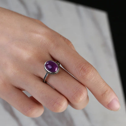 Luxury Vintage Ring Natural Amethyst Rings S925 Silver Jewelry Wedding Anniversary Party Ring Gifts for Women