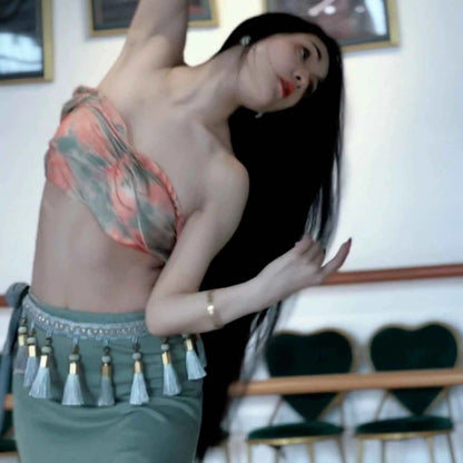 Yue Meng Feng Lu 2024 New Belly Dance Practice Suit Beginner Spring Summer Breathable Bell Sve Performance Costume Women