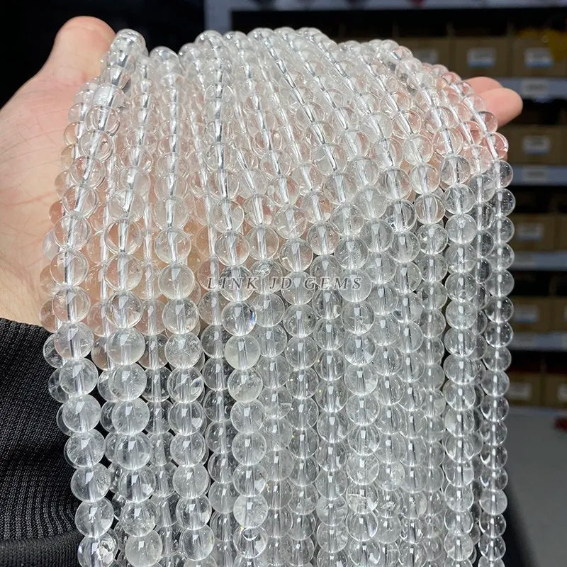 5A Natural Rock Quartz Beads Round Loose Spacer White Crystal 4 6 8 10 12MM Pick Size For Jewelry Making Bracelet Necklace - AMULET RING STORE