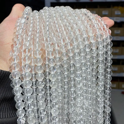 5A Natural Rock Quartz Beads Round Loose Spacer White Crystal 4 6 8 10 12MM Pick Size For Jewelry Making Bracelet Necklace - AMULET RING STORE