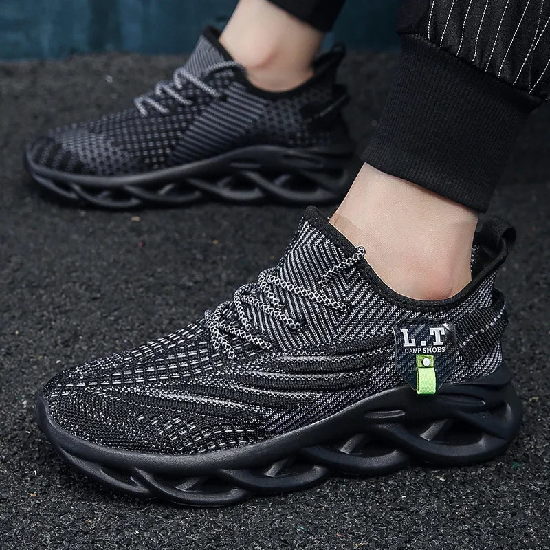 YRZL Men Sports Running Black Jogging Shoes Casual Sneakers Outdoor Breathable Mesh Women Light Shock-absorption Black Tennis - AMULET RING STORE