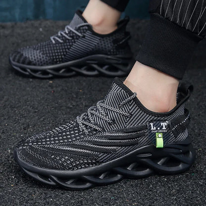 YRZL Men Sports Running Black Jogging Shoes Casual Sneakers Outdoor Breathable Mesh Women Light Shock-absorption Black Tennis - AMULET RING STORE
