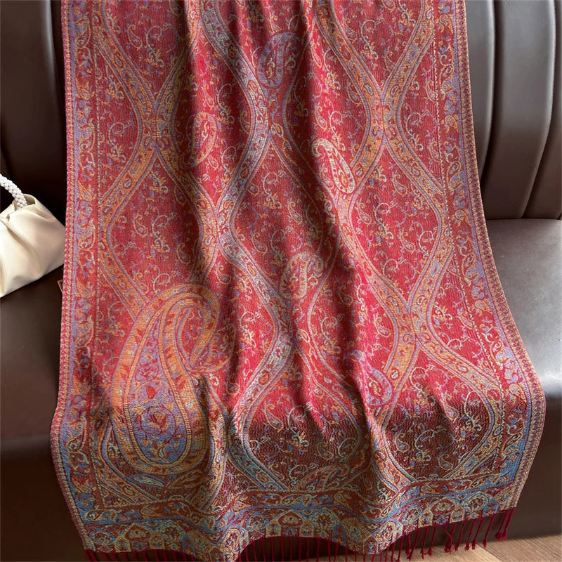 Elegant Ethnic Autumn Cashmere Shawl for Women Jacquard Pashmina Scarves Bufandas De Invierno Mujer Female Foulard Stoles Scarf - AMULET RING STORE