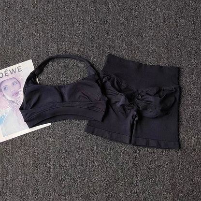 2 Pieces Yoga Suit for Women Seamless Fitness Gym Clothes Halter Sports Bra Matching Impact Shorts Workout Sets Gym Outfit
