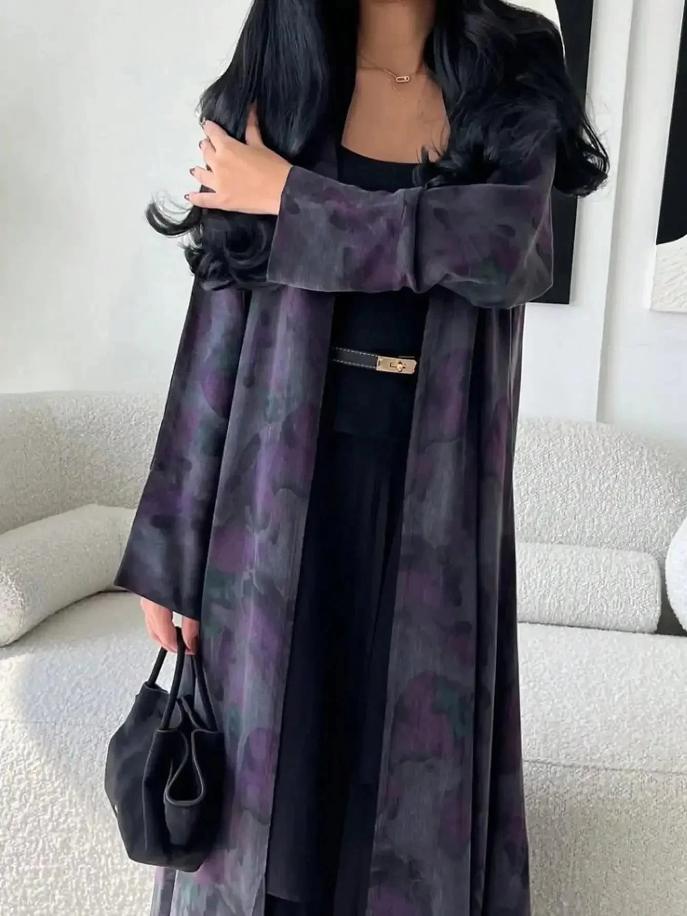 Loose Abaya Women Full Sleeve Printed Open Front Abayas Casual Kaftans Jilbabs Islamic Maxi Dresses Middle-East Ethnic Clothing - AMULET RING STORE