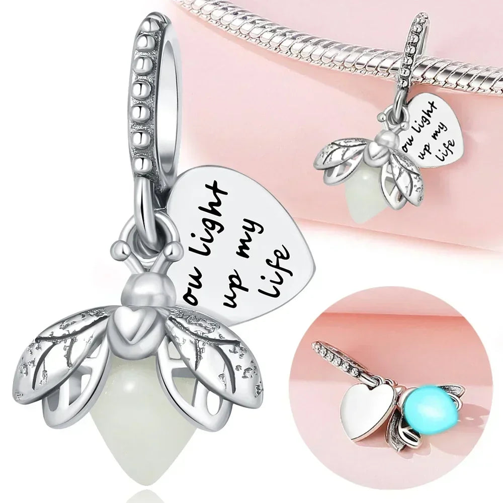S925 Silver Glow-in-the-dark Firefly Charm Pendant Fit Original Charms Bracelet Gift Beads for Women Diy Fine Jewelry Gifts - AMULET RING STORE
