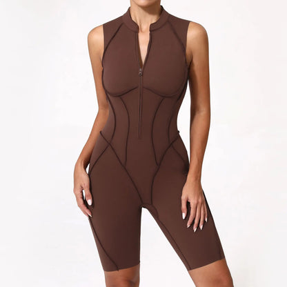 Seamless Yoga Jumpsuit Sports Fitness Backless Tight Zipper Long-sleeved One-Piece Workout Clothes Gym Leggings Sportswear