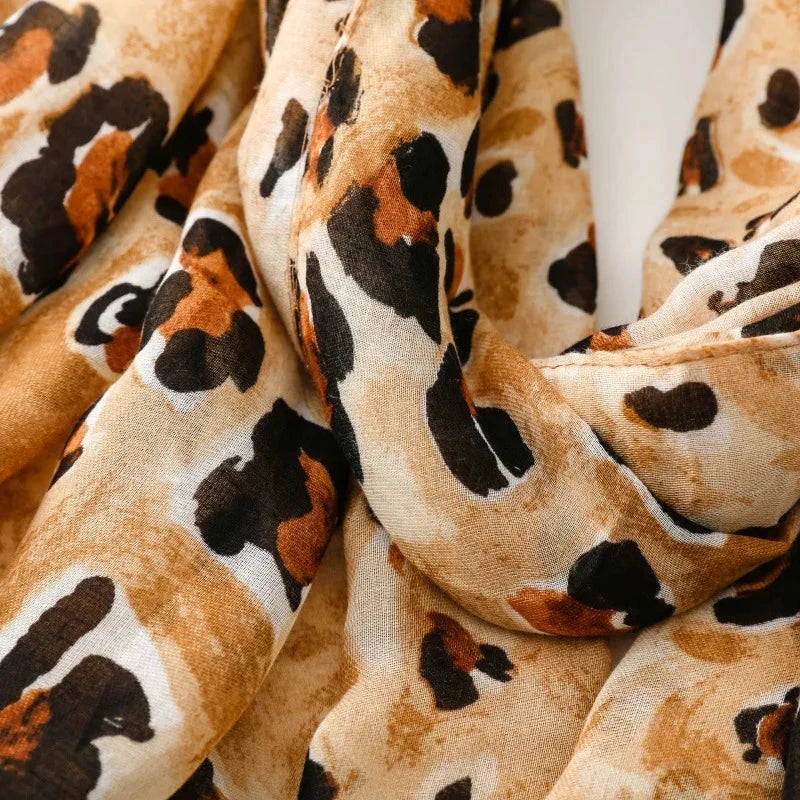 88*180cm Leopard Print Women Viscose Scarf Summer Beach Shawl Cotton Linen Feeling Tassel Pashmina Muslim Hijab Wrap Lady