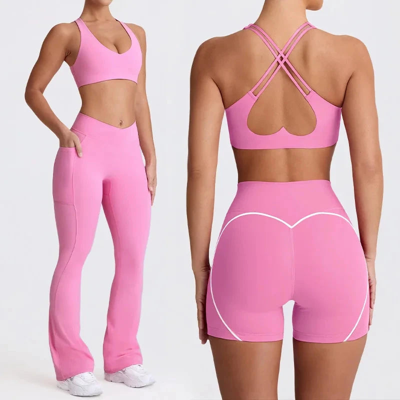 2PCS Yoga Set Women Sports Bra Sexy Gym Top Cross Strap Breathable Fitness Bra Peach Hip Yoga Pants Workout Clothes Sportswear