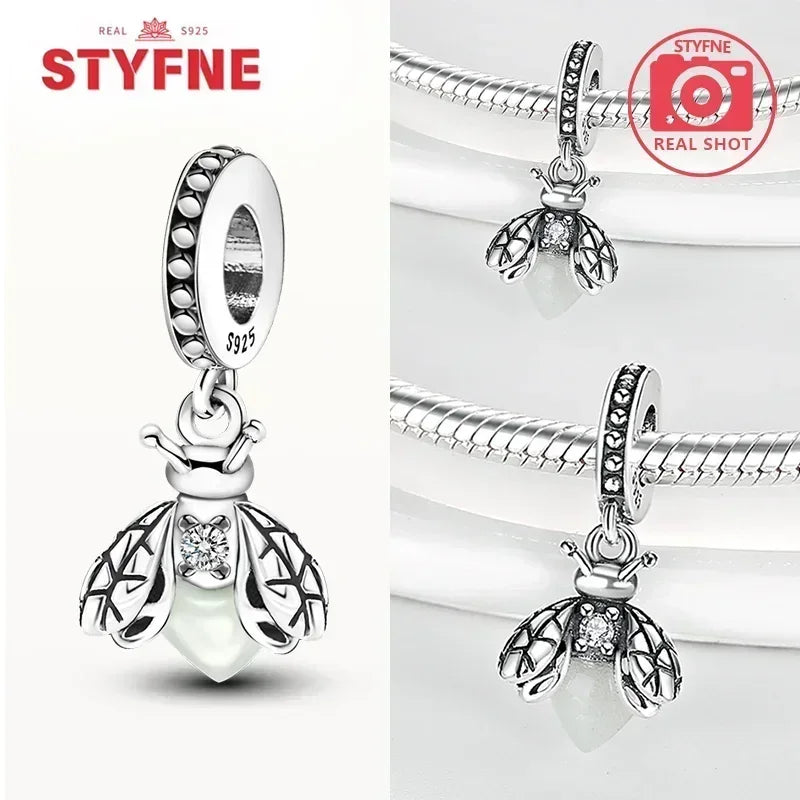 S925 Silver Glow-in-the-dark Firefly Charm Pendant Fit Original Charms Bracelet Gift Beads for Women Diy Fine Jewelry Gifts - AMULET RING STORE