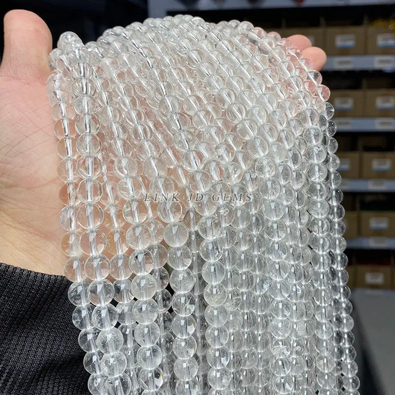 5A Natural Rock Quartz Beads Round Loose Spacer White Crystal 4 6 8 10 12MM Pick Size For Jewelry Making Bracelet Necklace - AMULET RING STORE