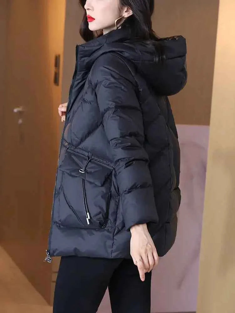 Woman Coat Zip-up Black Thick Padding Duck Down Quilted Padded Jackets for Women Hoodie Y2k Fashion 2025 Trend Luxury Hot Youth