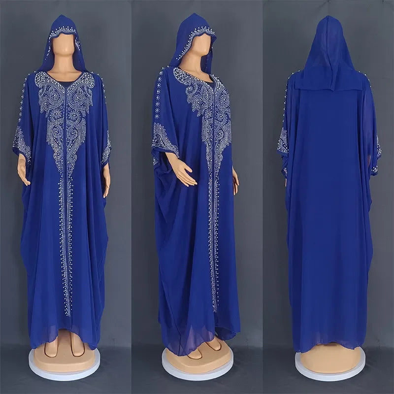 2025 Traditional Hooded Abaya African Dresses for Women Luxury Boubou Dress Africa Clothing Plus Size Dashiki Ankara Outfit Robe