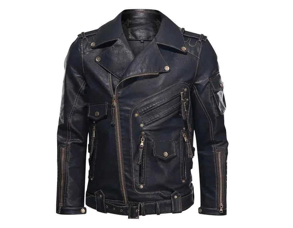 fashion Winter Winter Mens Leather Jacket Men Fashion Motorcycle PU Leather Jacket Cool Zipper Pockets Leather Coats Clothing