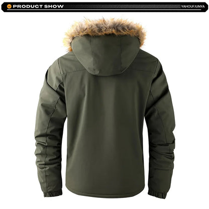 New Winter Men Outwear Fleece Warm Removable Hooded Hiking Jacket Men Outdoor Windproof Casual Fashion Jacket Coat Male Clothing