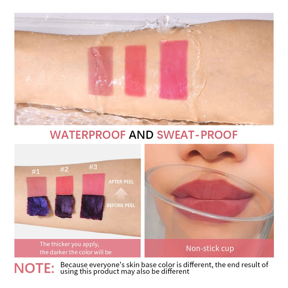Peel Off Lip Stain Reveal Long Lasting Waterproof Pink Lip Tint Transfer Proof Non-stick Cup Natural Lip Stain Women's Cosmetics - AMULET RING STORE