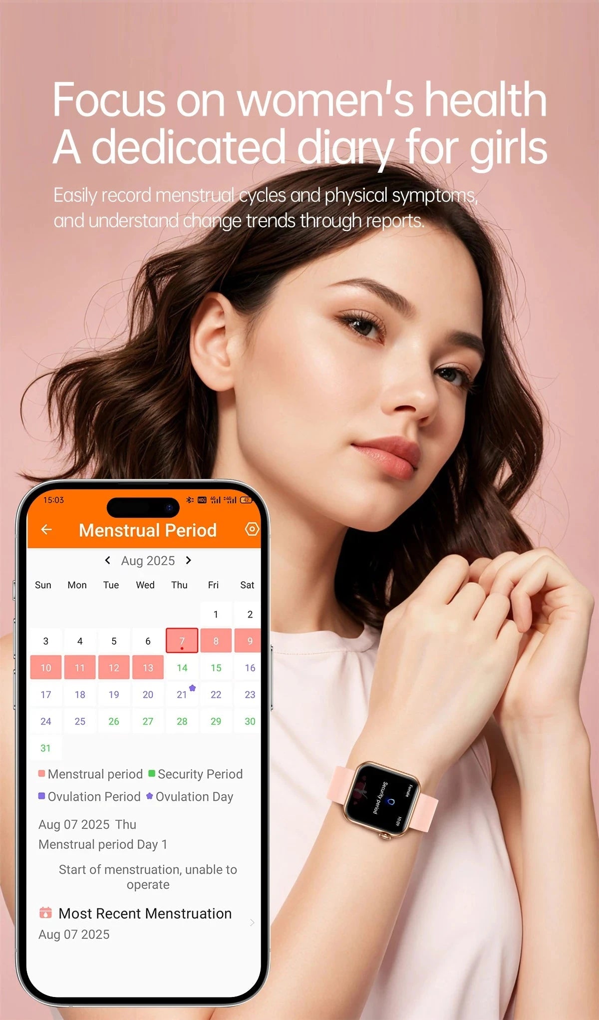 2025 New LED Women AI Smart Diagnosis Smart Watch HRV+PPG Blood Pressure Blood oxygen Health monitor IP68 NFC Smartwatches ﻿