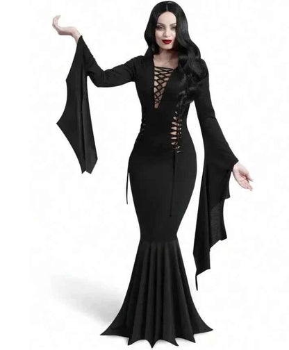 Plus Size Women Fashion Halloween Slimming Long Sleeve  Dress Ladies Sexy Bat Sleeve Fishtail Dress Women's Witch Party Dress