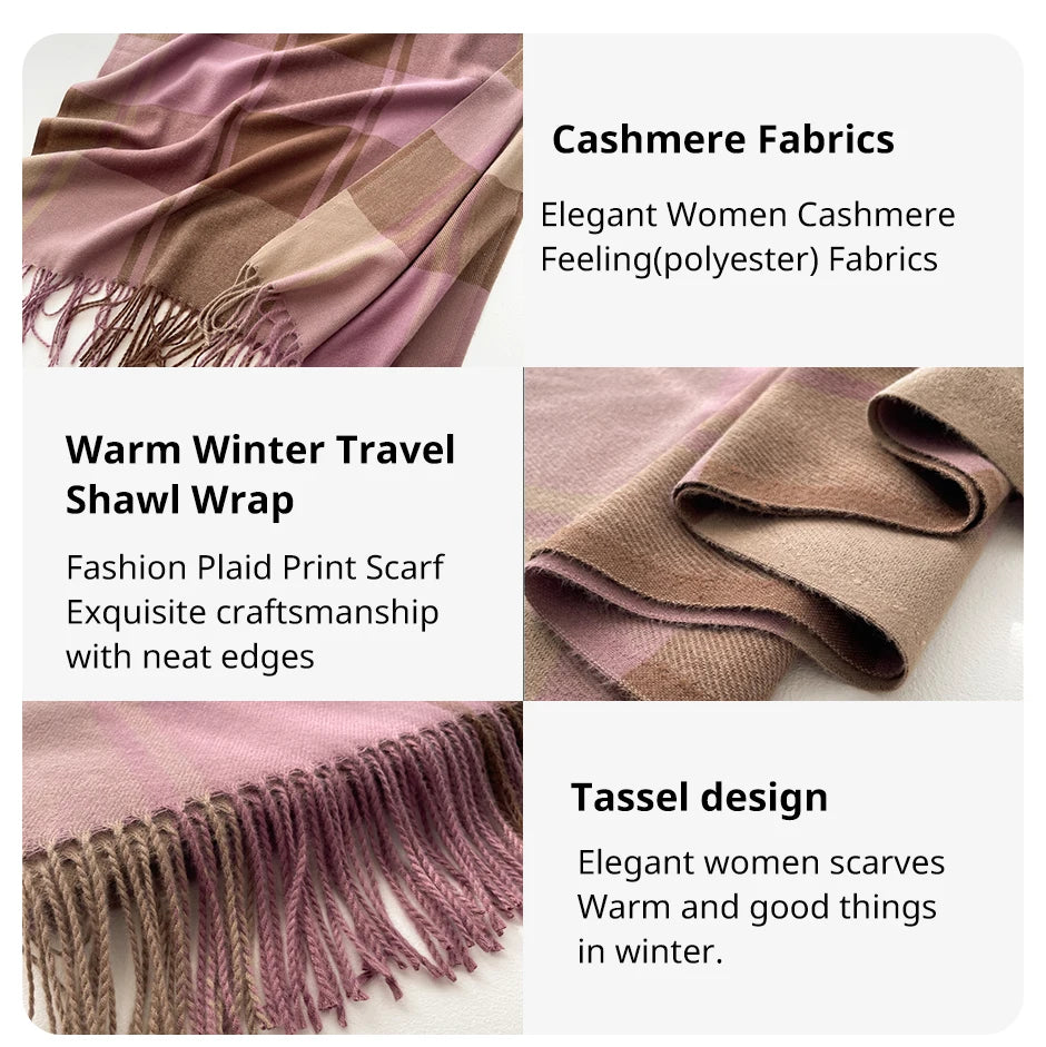 Warm Cashmere Blanket Women Travel Winter Scarf Fashion Plaid Pashmina Thick Shawl Wraps With Tassel Casual Bufanda Poncho New - AMULET RING STORE