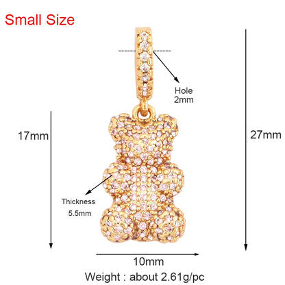 Luxury Fine Inlaid Rainbow Cubic Zirconia Charm Pendant,Cute Bear Jewelry Necklace Bracelet Making Wholesale Supplies M85 - AMULET RING STORE