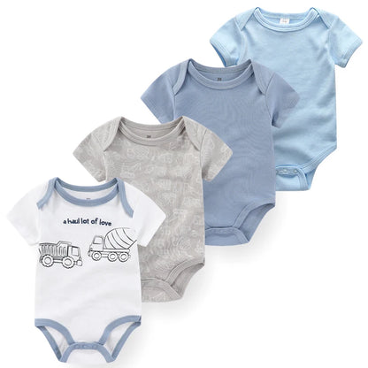 4Pieces Cotton Newborn Bodysuit Print Baby Girl Clothes 0-12M Cartoon Baby Boy Clothes Summer Short Sleeve Romper Bebes - AMULET RING STORE