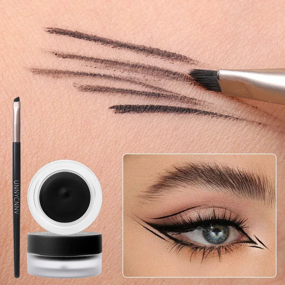 2 in 1 Eyeliner Eyebrow Gel Cream with Brush Waterproof Long-lasting Matte Black Brown Easy Wear Eyeliner Korean Makeup Cosmetic - AMULET RING STORE