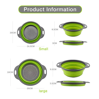 Silicone Round Folding Vegetable Fruits Washing Drain Basket Collapsible Colander Strainer Basket Kitchen Gadgets - AMULET RING STORE