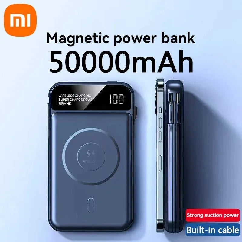 Xiaomi 50000mAh Portable Wireless Charging Power Bank Magnetic Charging Built-in Wire Mobile Phone Battery For Iphone Samsung - AMULET RING STORE