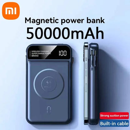 Xiaomi 50000mAh Portable Wireless Charging Power Bank Magnetic Charging Built-in Wire Mobile Phone Battery For Iphone Samsung - AMULET RING STORE