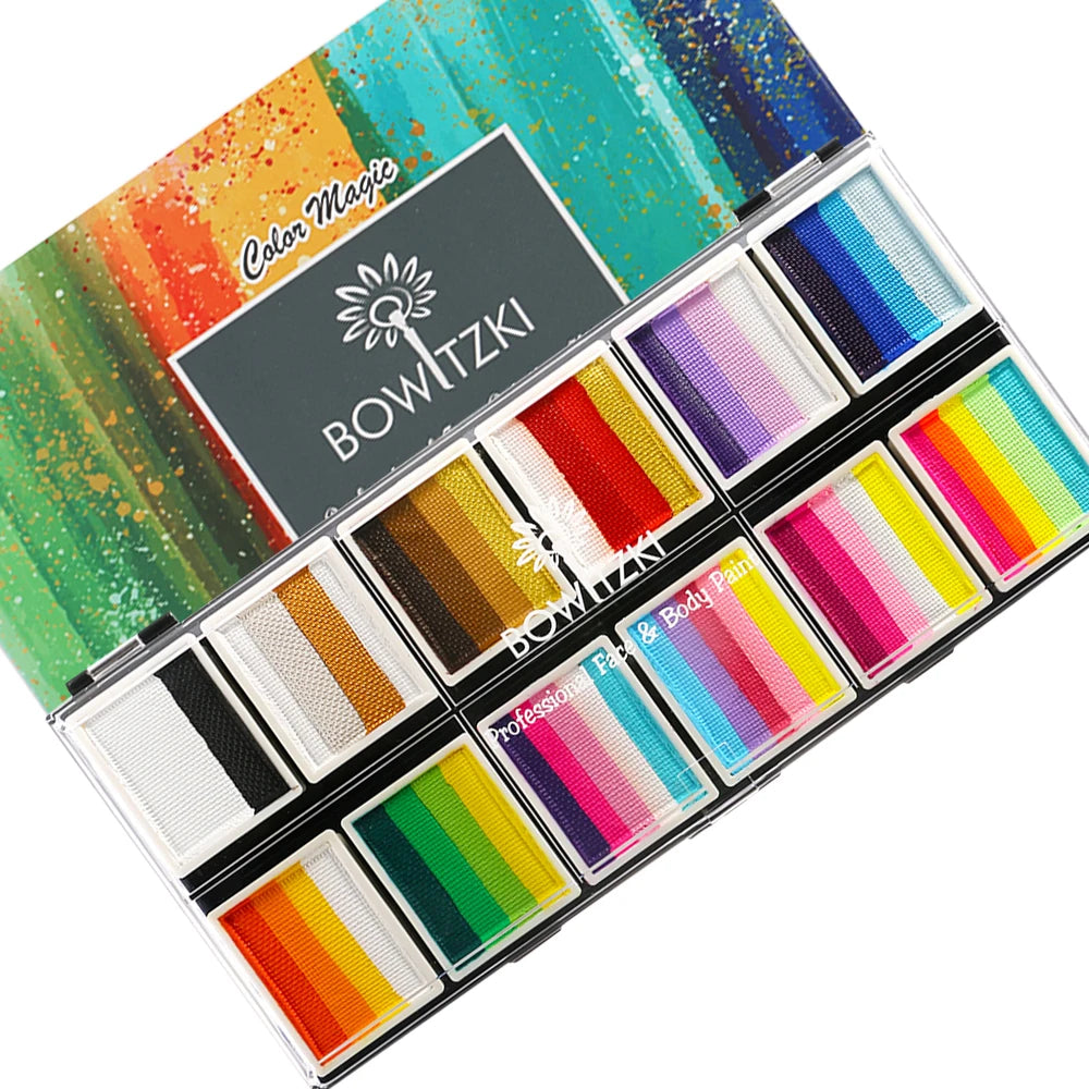 Bowitzki Face Paint 12x10gm Professional Body Paint Kit For Kids Adults Stencil One Stroke Split Cake Rainbow Makeup - AMULET RING STORE