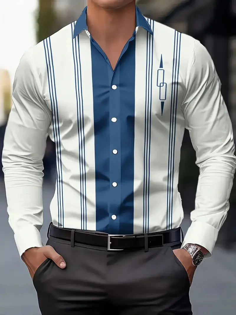 Hawaiian Men's Shirt Blue Striped Printed Shirt Fashion Summer Beach Shirt Clothing Flap Collar Men's Clothing