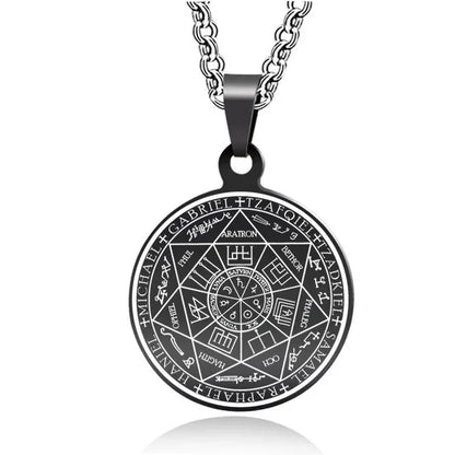 Stainless Steel 7 Archangel Seal Necklace Solomon Kabbalah Seal Pendant for Men Personality Charm Amulet Jewelry