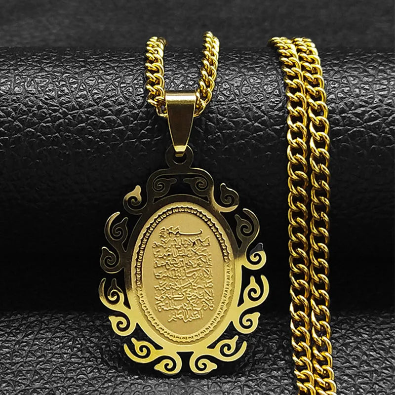2024 Muslim Islamic Quran Stainless Steel Chain Necklace Women/Men Gold Color Necklaces Pendants Jewelry gargantilla N2279S05