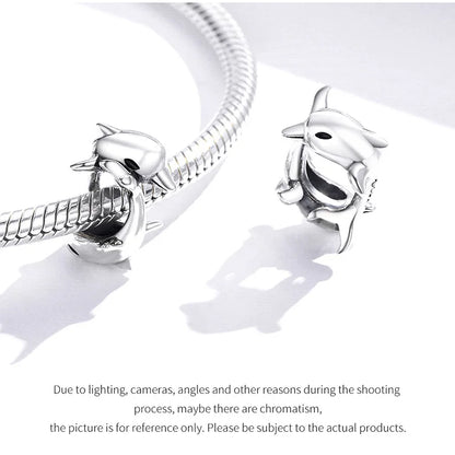 BISAER 925 Sterling Silver Charm Ocean Style Fish Dolphin Mermaid Shell Blue CZ Bead For Necklace&Bracelet DIY Fine Jewelry Gift - AMULET RING STORE