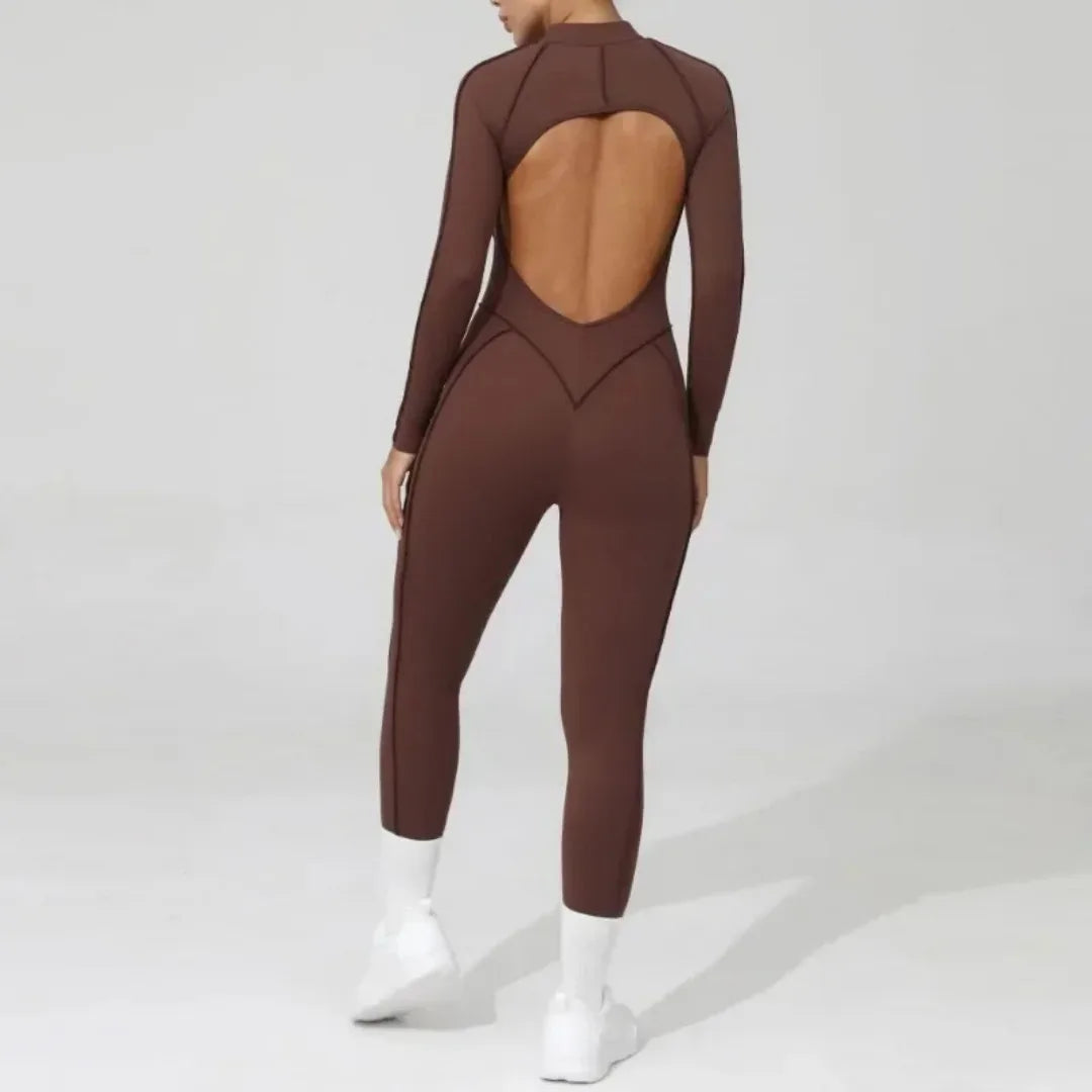 Seamless Yoga Jumpsuit Sports Fitness Backless Tight Zipper Long-sleeved One-Piece Workout Clothes Gym Leggings Sportswear