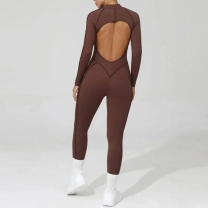 Seamless Yoga Jumpsuit Sports Fitness Backless Tight Zipper Long-sleeved One-Piece Workout Clothes Gym Leggings Sportswear