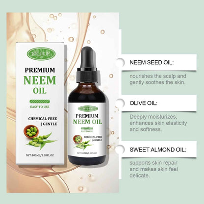 EELHOE 100ml Neem Oil Serum Cleansing Skin Plump Hair Growth Nail Top Coat Care Multi-purpose Essence Pure Natural Daily Care
