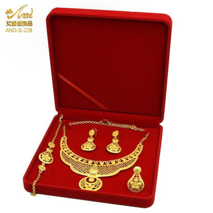ANIID Dubai Plated Jewelry Set For Women Indian Earring and Necklace Nigeria Moroccan Bridal Accessorie Wedding Bracelet Gifts