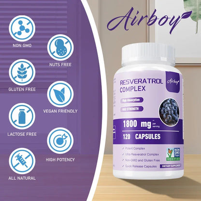 Resveratrol Complex - Support Circulatory Health, Healthy Aging, Antioxidants, Cardiovascular Health, Promotes Smooth Skin - AMULET RING STORE