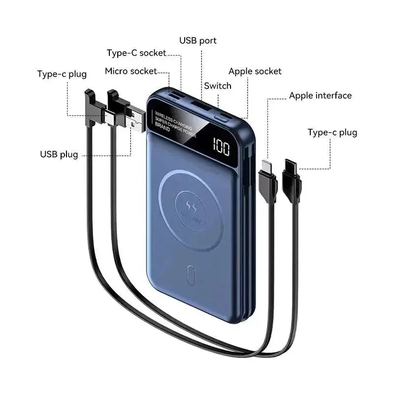 Xiaomi 50000mAh Portable Wireless Charging Power Bank Magnetic Charging Built-in Wire Mobile Phone Battery For Iphone Samsung - AMULET RING STORE